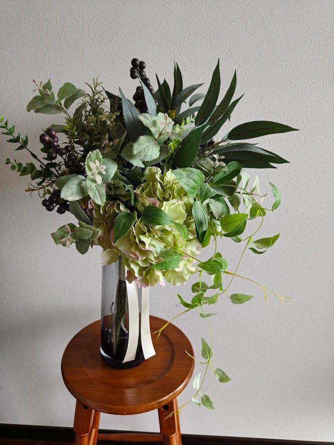 大きなグリーンブーケ　観葉植物　男前インテリア花瓶　紫陽花　開店祝い　開業祝い　店舗　誕生日お祝い花　ウェディングブーケ | 7枚目